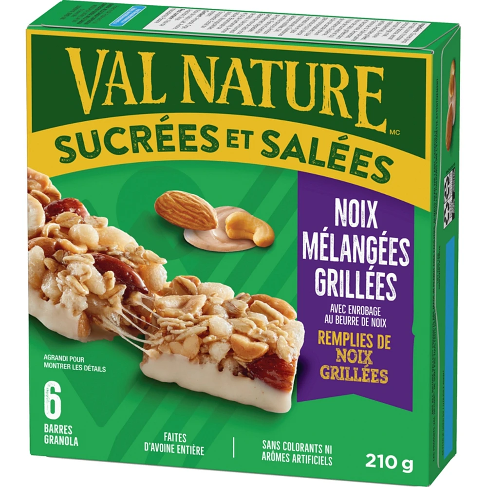 Sucrees et Salees Noix Melangees Grillees ,6 Barres Granola