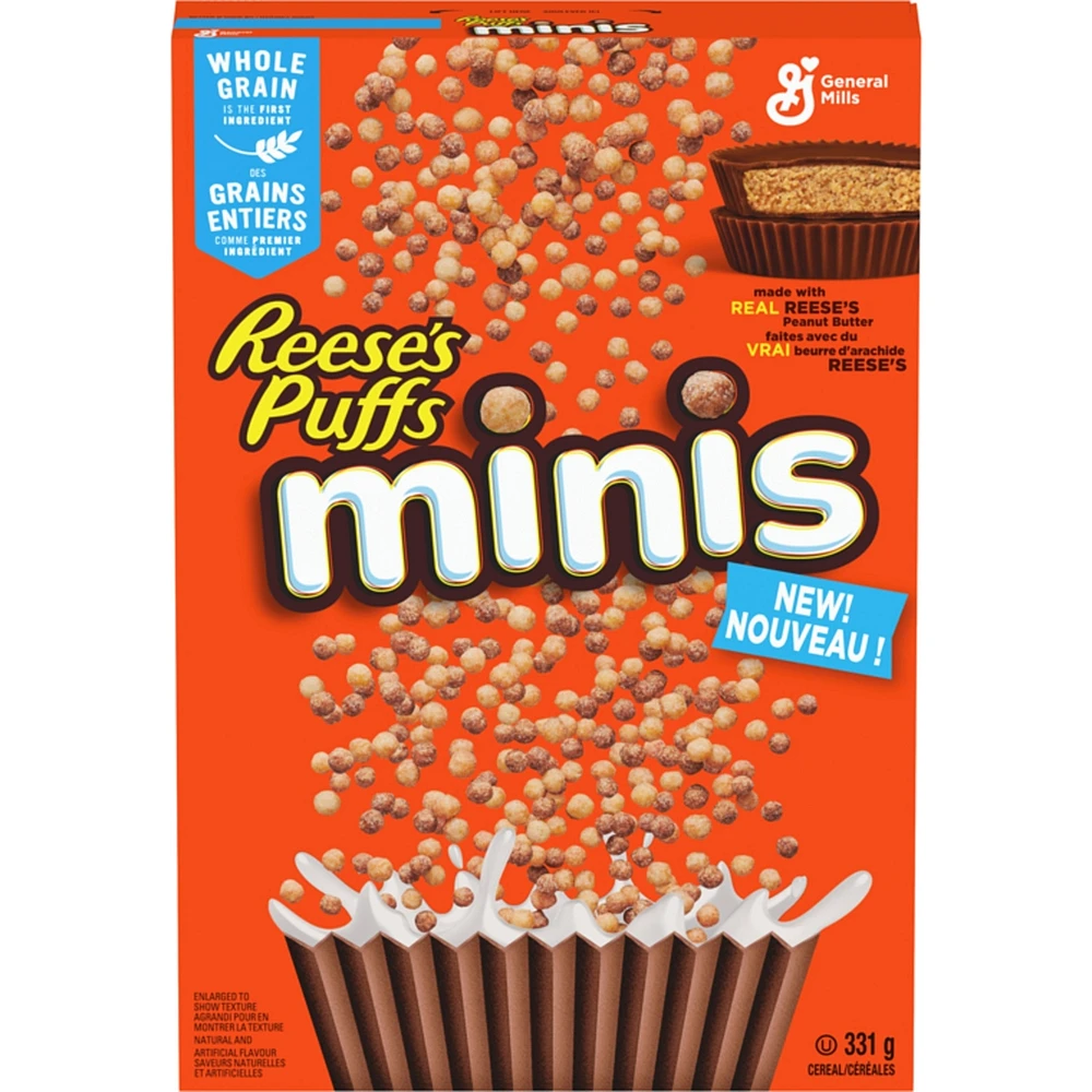 Reese's Puffs Minis Breakfast Cereal, Peanut Butter Chocolate, Whole Grains