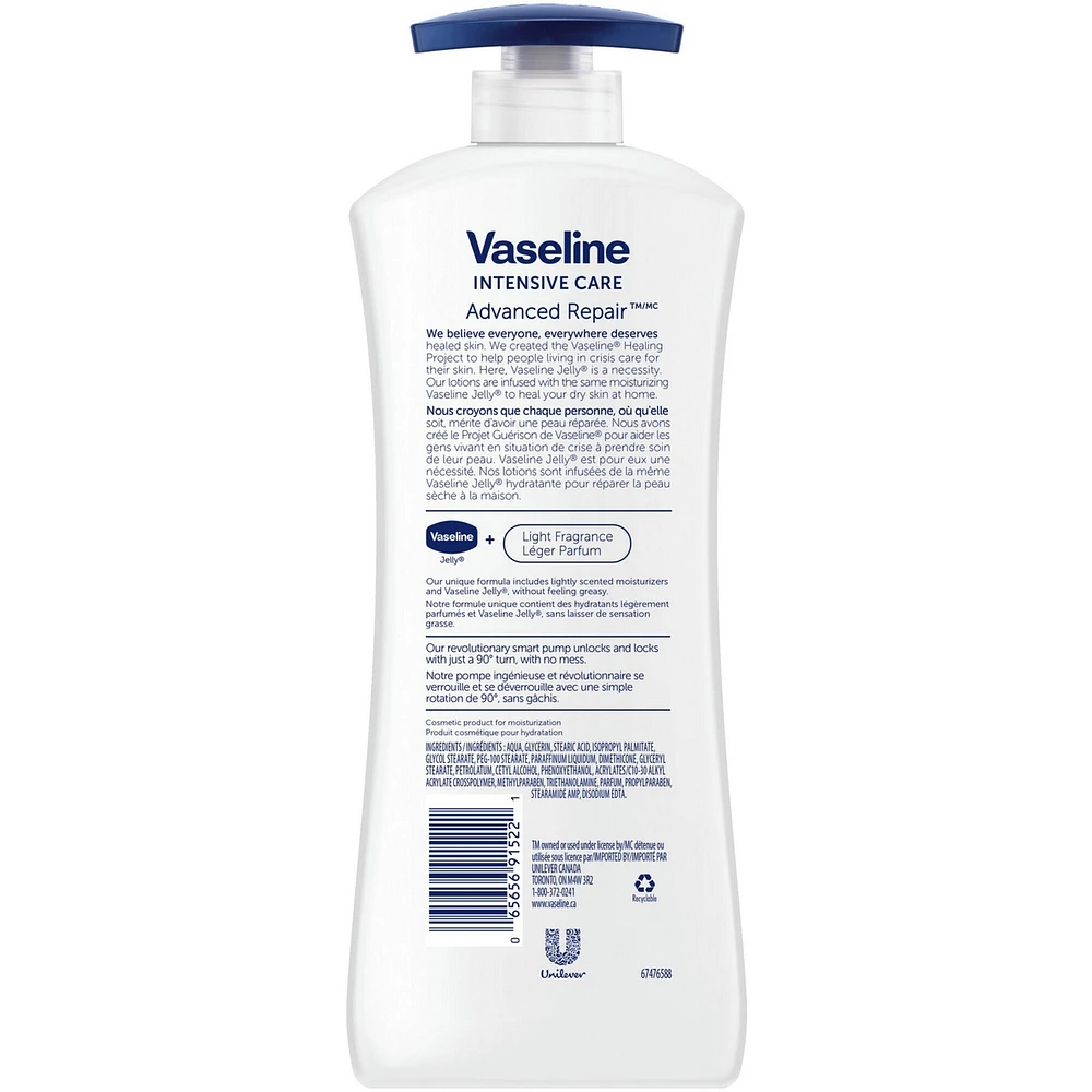 Vaseline Intensive Care Body Lotion deep moisturizer for dry skin Advanced Repair lightly scented with micro-droplets of Vaseline Jelly 600 ml