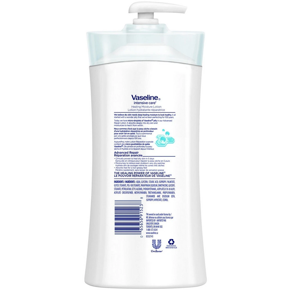 Vaseline Intensive Care Body Lotion for sensitive and dry skin Advanced Repair unscented, moisturizing body cream 600 ml