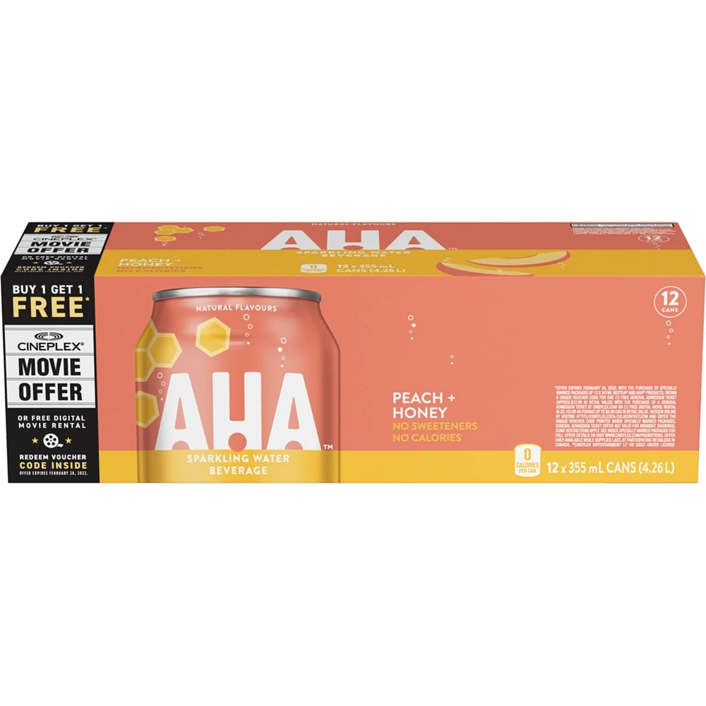 Peach + Honey Sparkling Water, 12 pack