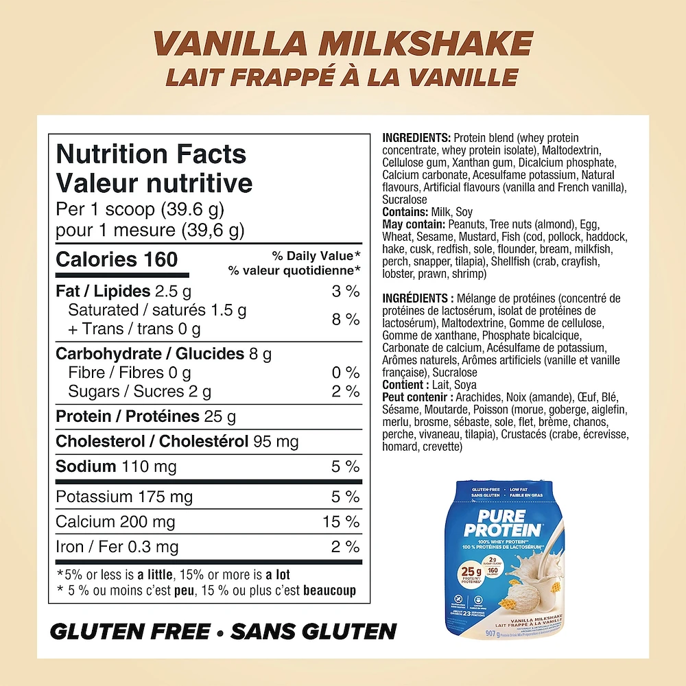 Pure Protein Powder,  Vanilla Cream Whey Powder , Great for Shakes