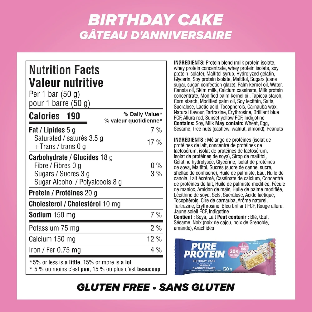 Pure Protein Bars, Birthday Cake, Gluten Free Snack Bar