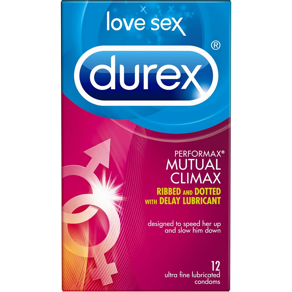 Durex Mutal Climax Condoms, Ribbed & Dotted Condoms with Delay Gel
