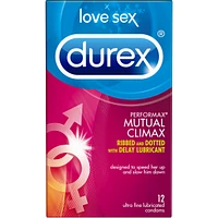 Durex Mutal Climax Condoms, Ribbed & Dotted Condoms with Delay Gel