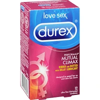 Durex Mutal Climax Condoms, Ribbed & Dotted Condoms with Delay Gel