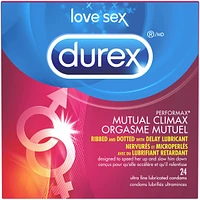 Durex Mutual Climax Condoms, Ribbed and Dotted with Delay Gel