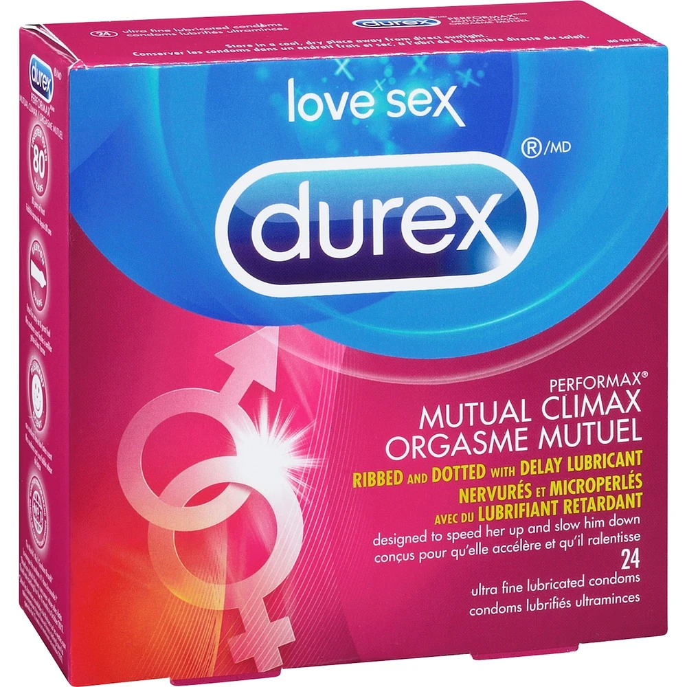 Durex Mutual Climax Condoms, Ribbed and Dotted with Delay Gel