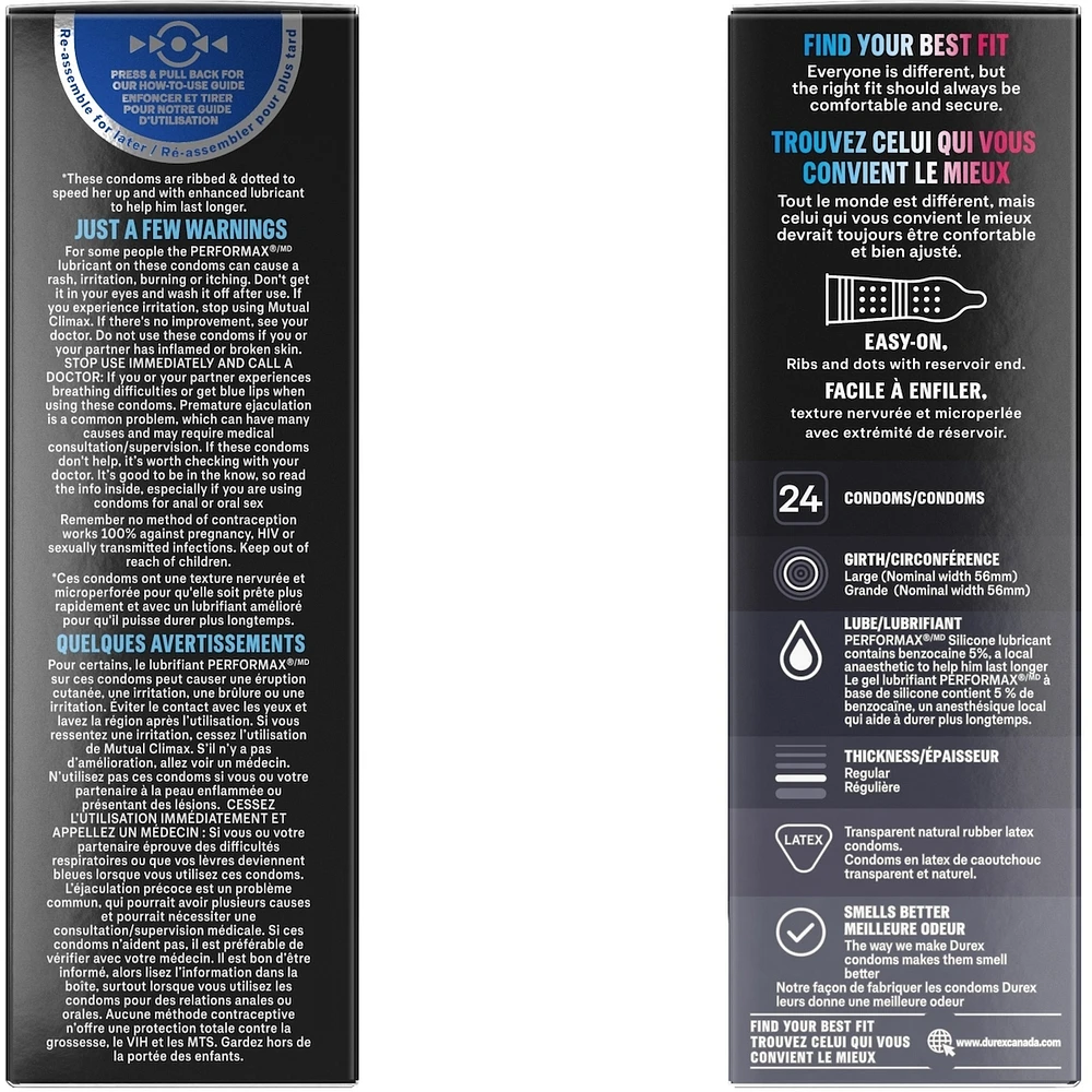 Durex Mutual Climax Condoms, Ribbed and Dotted with Delay Gel