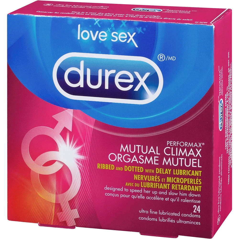 Durex Mutual Climax Condoms, Ribbed and Dotted with Delay Gel