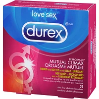 Durex Mutual Climax Condoms, Ribbed and Dotted with Delay Gel