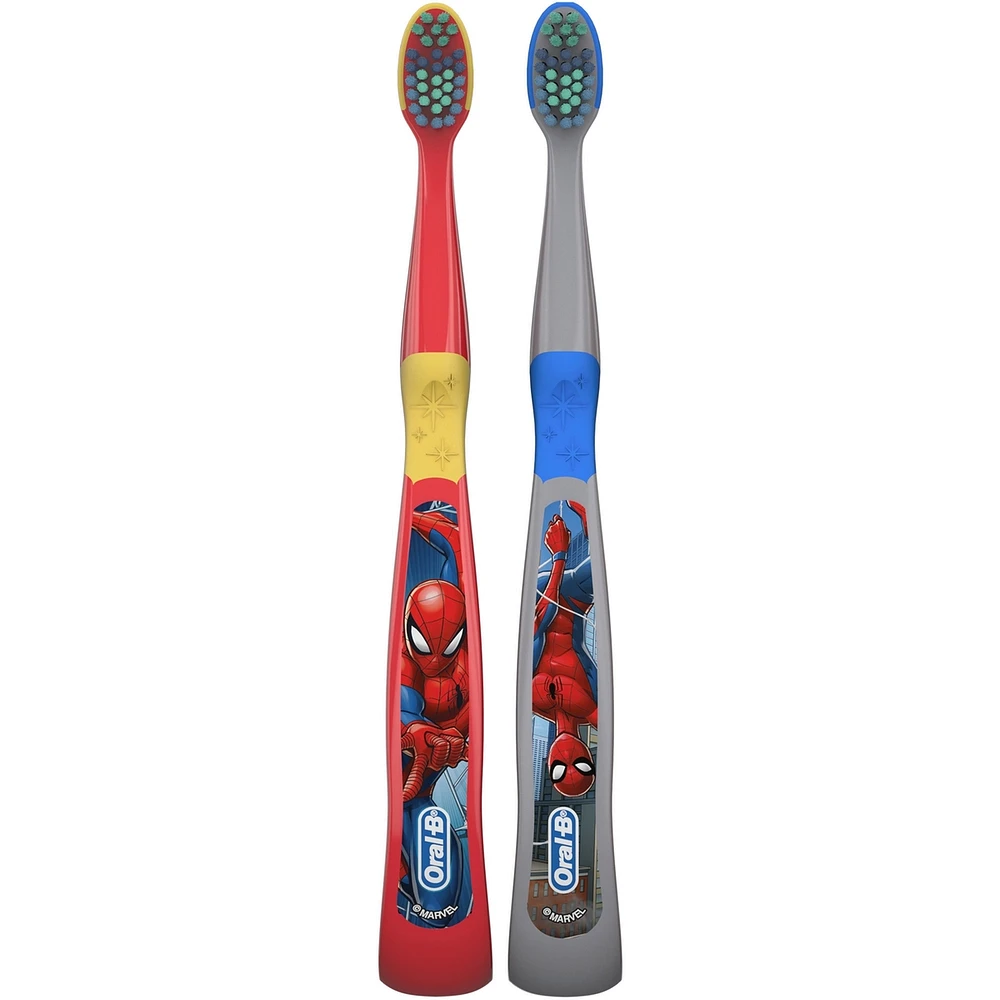 Kid's Manual Toothbrush featuring Marvel's Spiderman, Soft Bristles, for Children and Toddlers 3+, 2 count