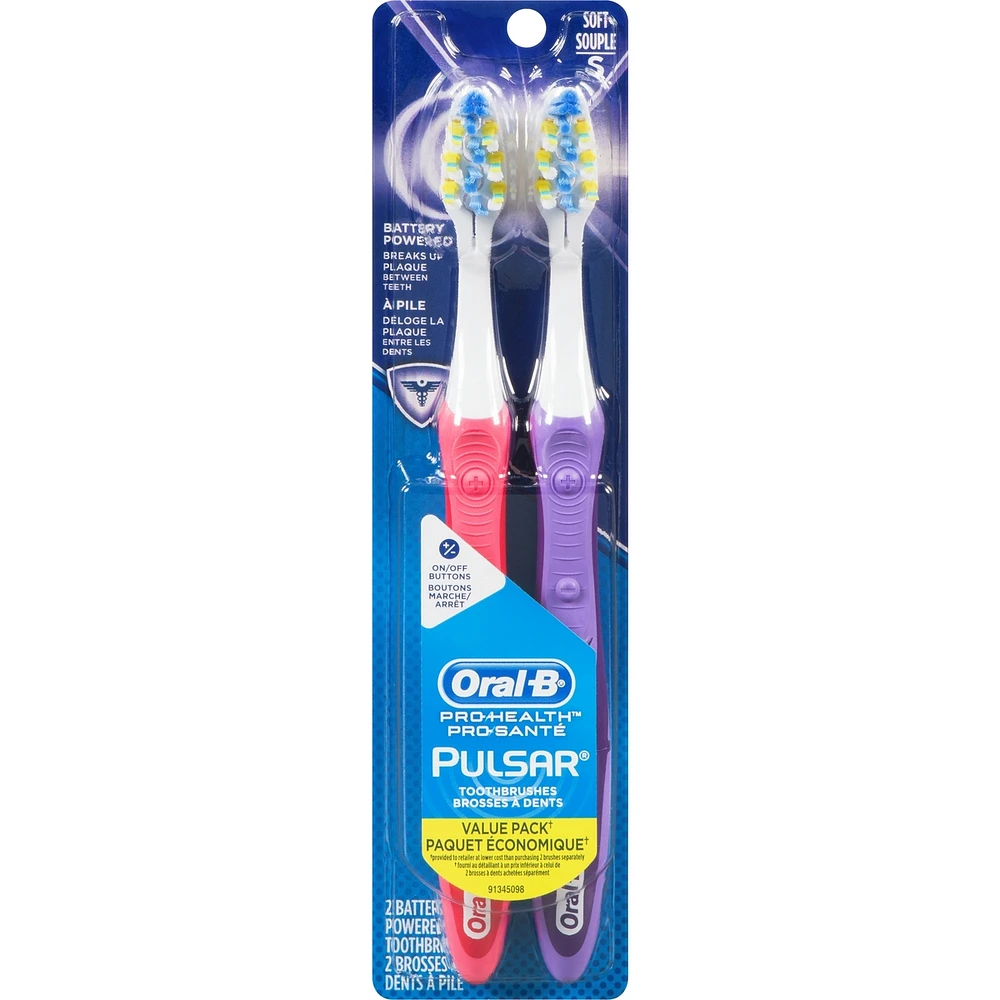 Oral-B Pulsar Pro-Health Battery Powered Toothbrush, Soft, 2 Count