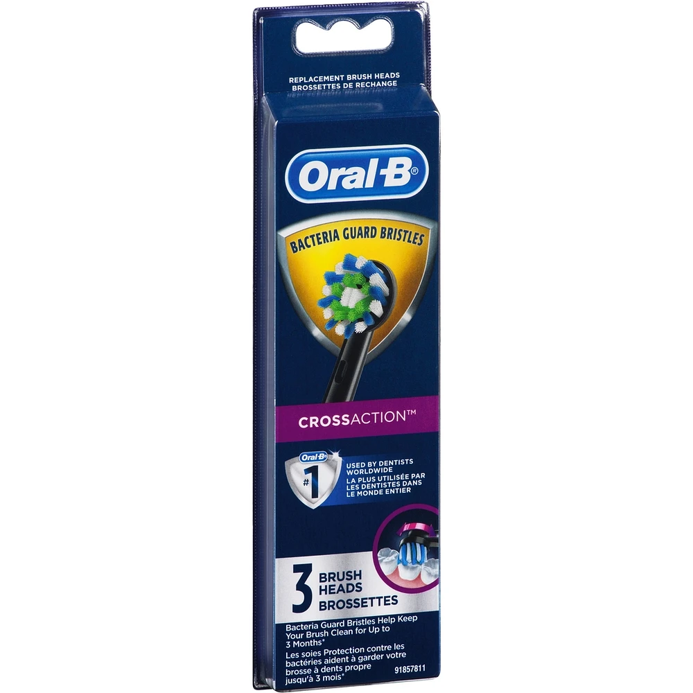 Oral-B CrossAction Electric Toothbrush Replacement Brush Head Refills, Black, 3 Count