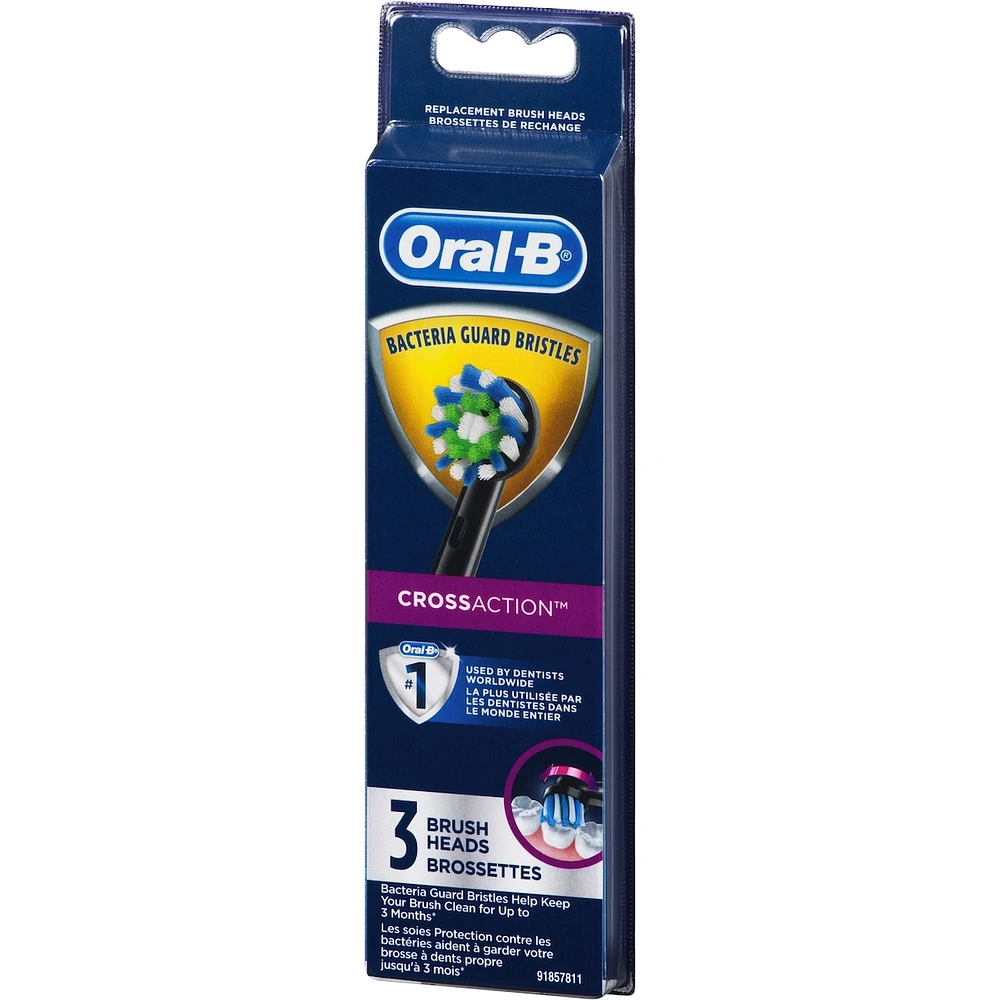 Oral-B CrossAction Electric Toothbrush Replacement Brush Head Refills, Black, 3 Count