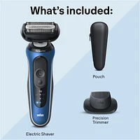 Electric Shaver for Men, Series 6 6120s, Wet & Dry Shave, Turbo & Gentle Shaving Modes, Foil Shaver, Engineered in Germany, With Precision Trimmer & Pouch, Blue