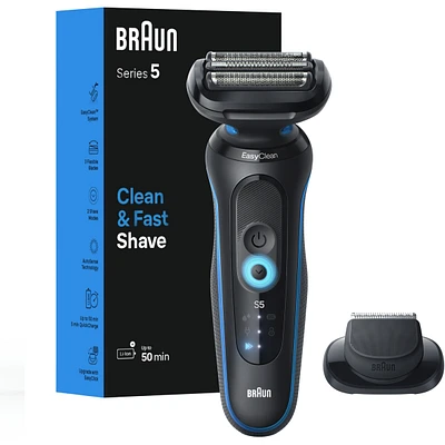 Electric Shaver for Men, Series 5 5118s, Wet & Dry Shave, Turbo Shaving Mode, Foil Shaver, Engineered in Germany, Li-Ion battery up to 50 min, with Precision Trimmer, Blue
