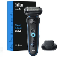 Electric Shaver for Men, Series 5 5118s, Wet & Dry Shave, Turbo Shaving Mode, Foil Shaver, Engineered in Germany, Li-Ion battery up to 50 min, with Precision Trimmer, Blue
