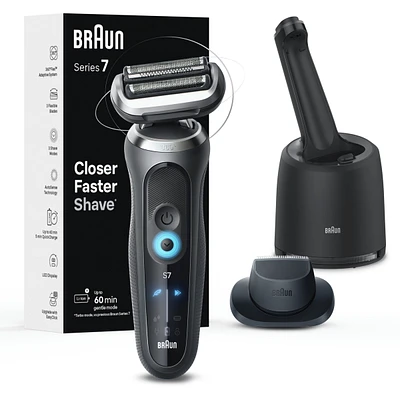 Electric Shaver for Men, Series 7 7171cc, Wet & Dry Shave, Turbo & Gentle Shaving Modes, Waterproof Foil Shaver, Engineered in Germany, Clean & Charge SmartCare Center included, with Precision Trimmer, Space Grey