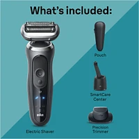 Electric Shaver for Men, Series 7 7171cc, Wet & Dry Shave, Turbo & Gentle Shaving Modes, Waterproof Foil Shaver, Engineered in Germany, Clean & Charge SmartCare Center included, with Precision Trimmer, Space Grey