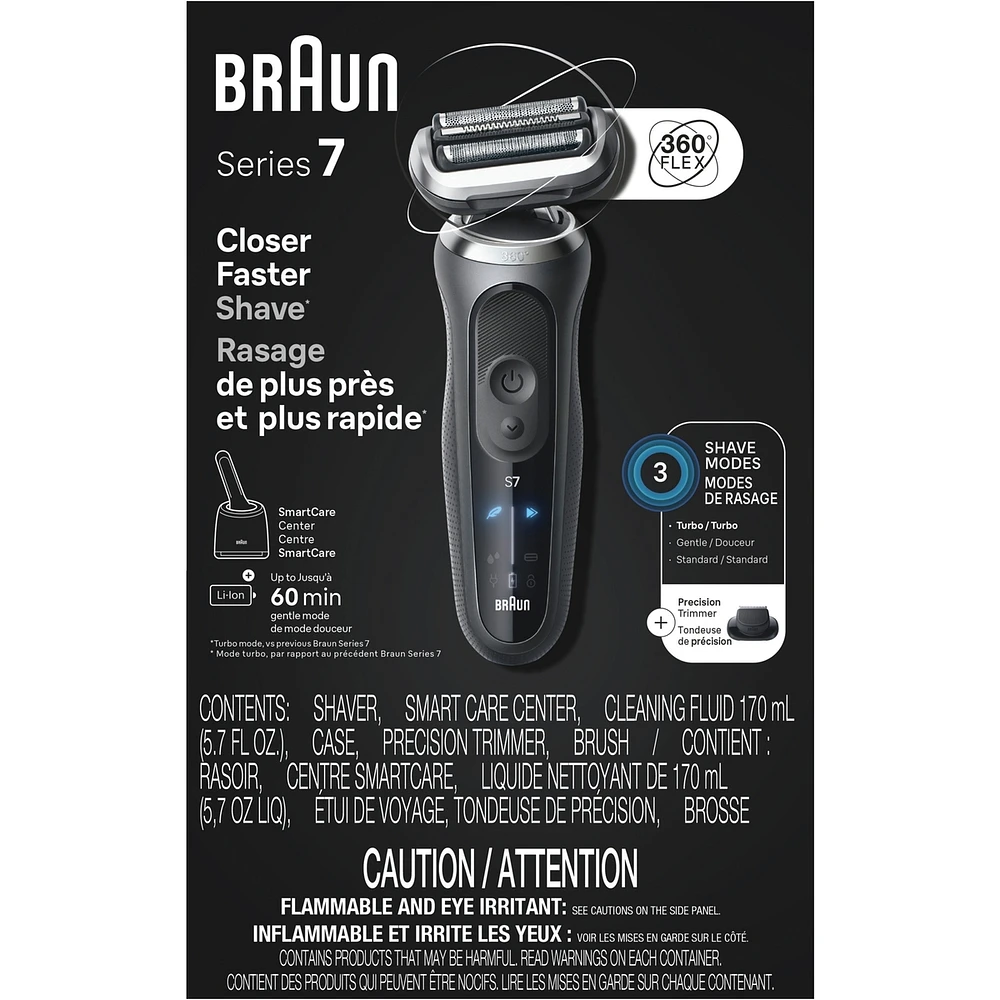 Electric Shaver for Men, Series 7 7171cc, Wet & Dry Shave, Turbo & Gentle Shaving Modes, Waterproof Foil Shaver, Engineered in Germany, Clean & Charge SmartCare Center included, with Precision Trimmer, Space Grey