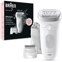Silk-épil 7 Epilator, Wet and Dry, Wide Head, Includes Shaver Head and Trimmer Comb, SE7-041, Silver
