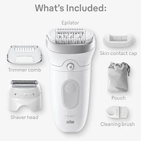 Silk-épil 7 Epilator, Wet and Dry, Wide Head, Includes Shaver Head and Trimmer Comb, SE7-041, Silver