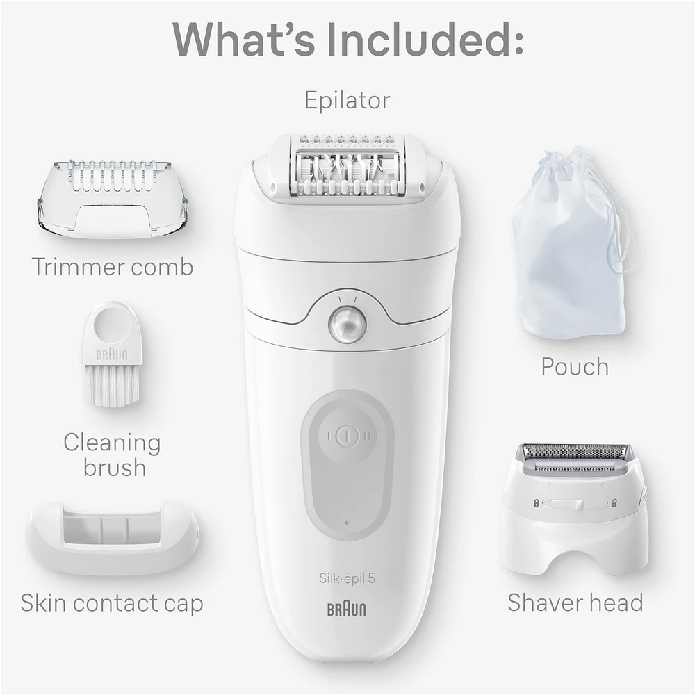 Silk-épil 5 Epilator, Wet and Dry Epilator, Includes Shaver Head and Trimmer Comb, SErey
