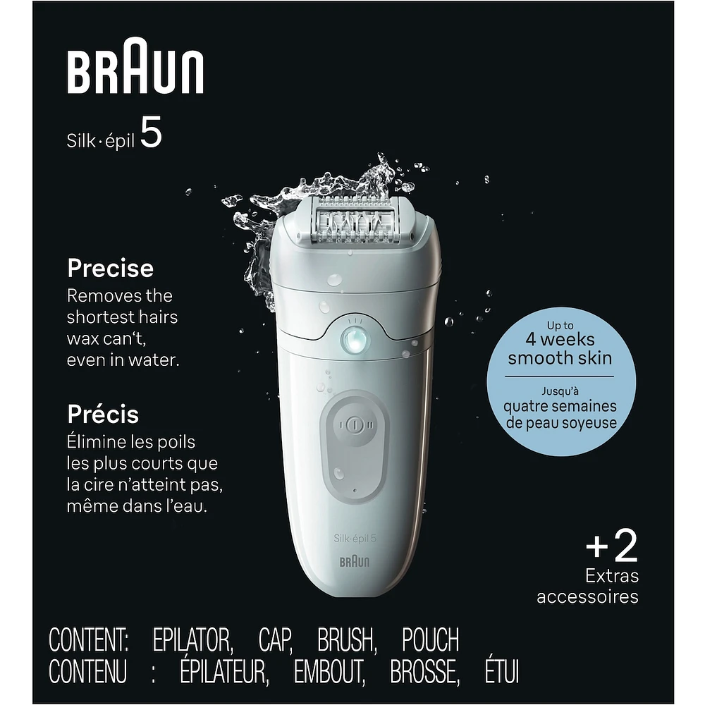 Silk-épil 5 Epilator, Wet and Dry, Includes Skin Contact Cap, SErey