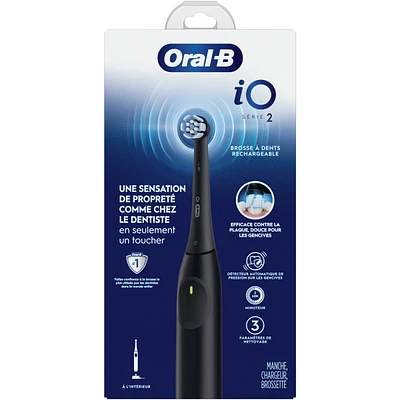 iO Series 2 Rechargeable Electric Powered Toothbrush, Night Black with 1 Gentle Care Brush Head - Automatic Pressure to Protect Gums - 3 Modes - 2 Min Timer