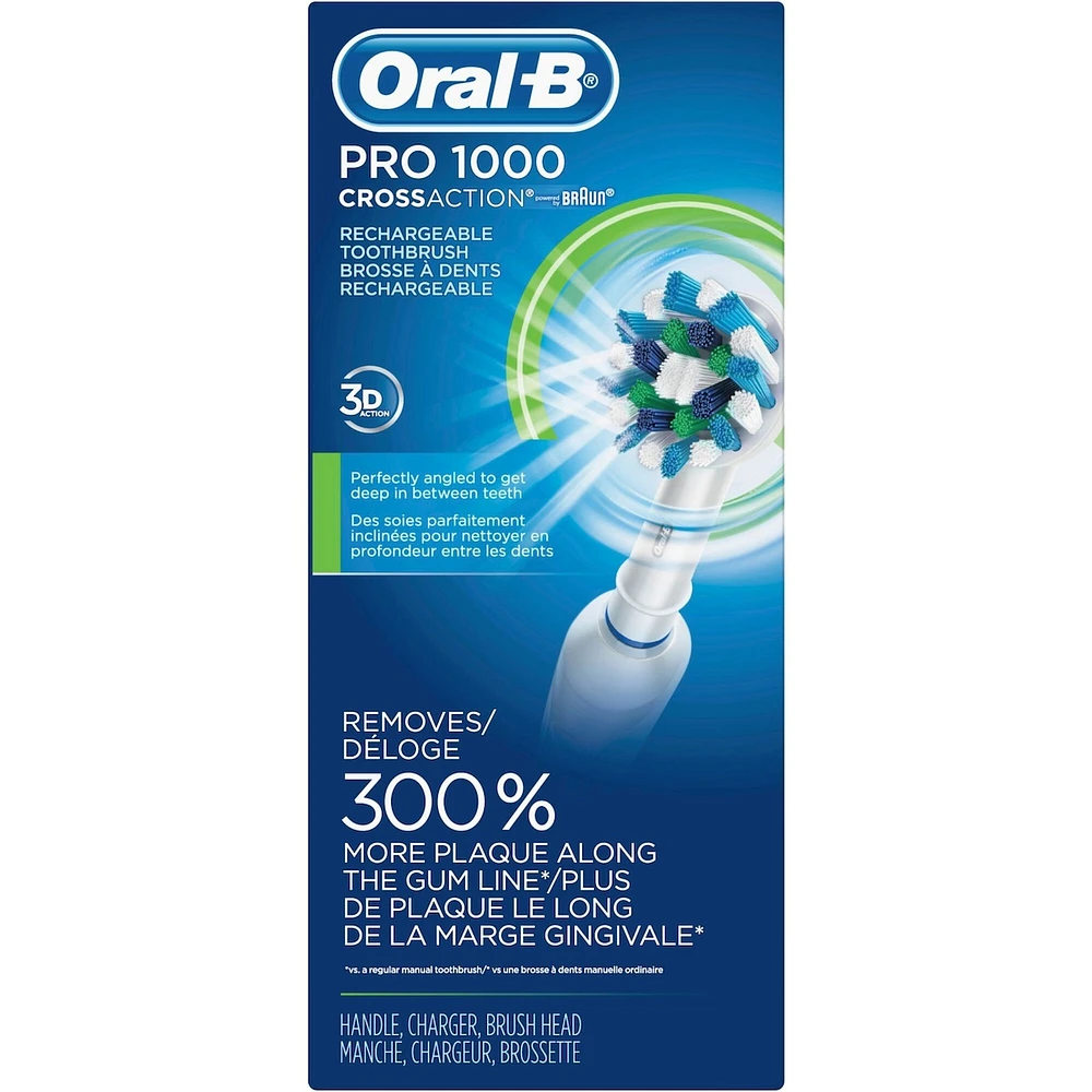 1000 CrossAction Electric Toothbrush, White, Powered by Braun