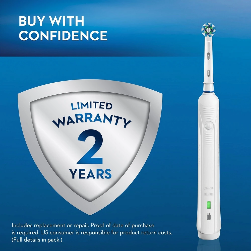 1000 CrossAction Electric Toothbrush, White, Powered by Braun