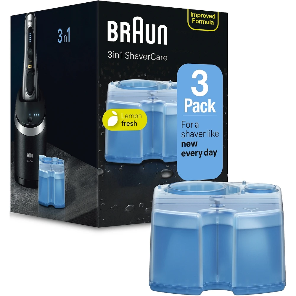 Braun Clean & Renew Refill Cartridges CCR, Replacement Shaver Cleaner Solution for Clean&Charge Cleaning System, Pack of 3