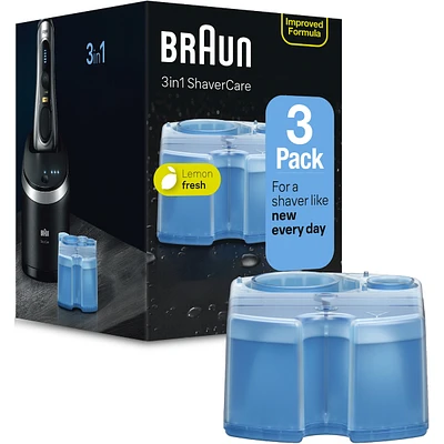 Braun Clean & Renew Refill Cartridges CCR, Replacement Shaver Cleaner Solution for Clean&Charge Cleaning System, Pack of 3