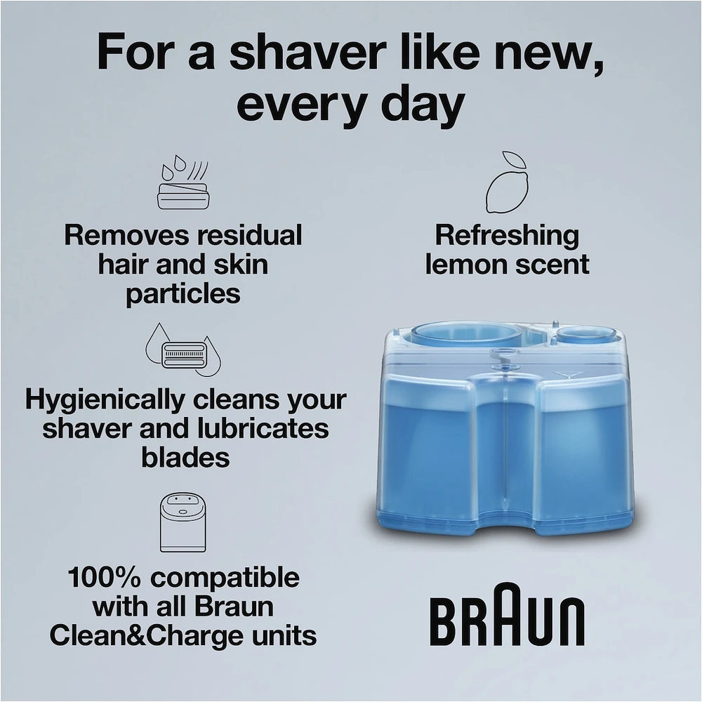 Braun Clean & Renew Refill Cartridges CCR, Replacement Shaver Cleaner Solution for Clean&Charge Cleaning System, Pack of 3
