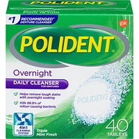 Polident Overnight Daily Denture Cleanser Triple Mint Fresh 40 tabs