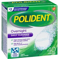 Polident Overnight Daily Denture Cleanser Triple Mint Fresh 40 tabs