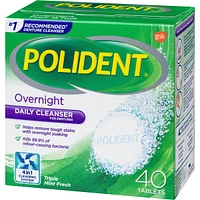 Polident Overnight Daily Denture Cleanser Triple Mint Fresh 40 tabs