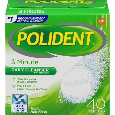 Polident 3 Minute Daily Denture Cleaner 40 Denture Tablets