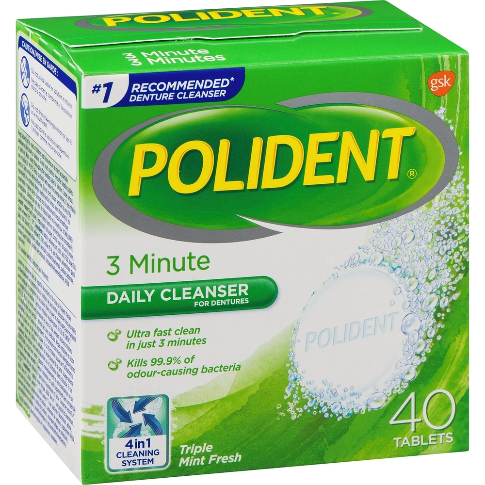 Polident 3 Minute Daily Denture Cleaner 40 Denture Tablets