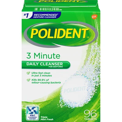 Polident 3 Minute Daily Denture Cleaner 96 Denture Tablets