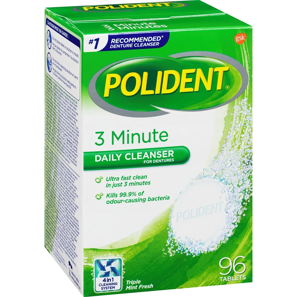 Polident 3 Minute Daily Denture Cleaner 96 Denture Tablets