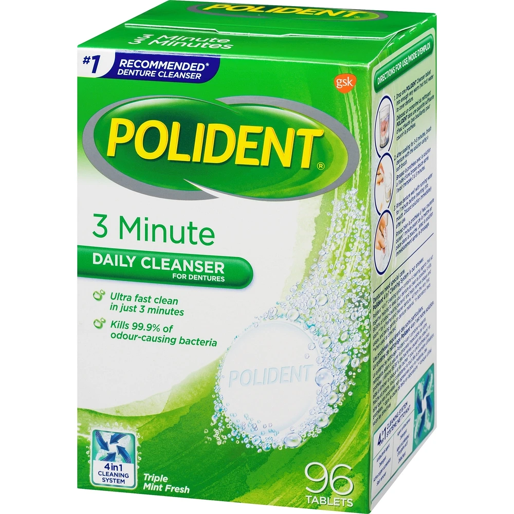 Polident 3 Minute Daily Denture Cleaner 96 Denture Tablets