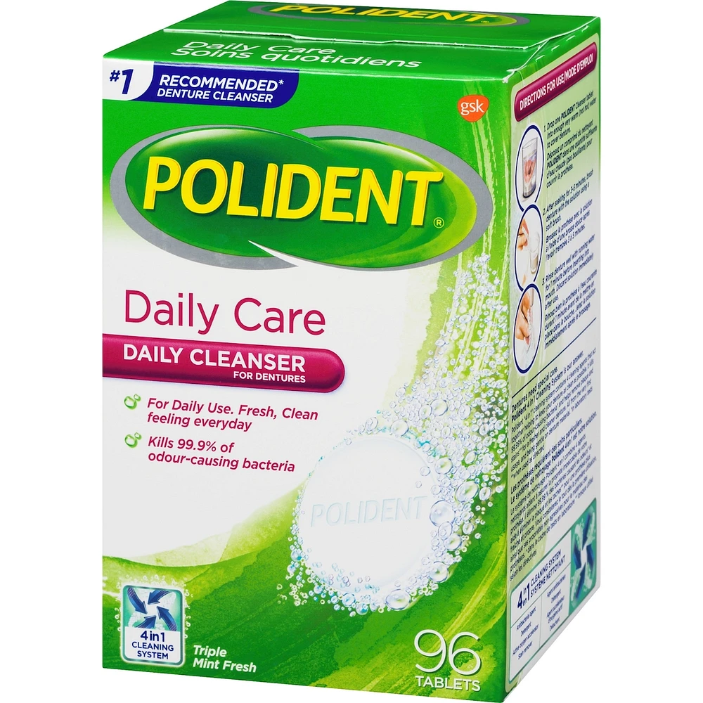 Polident Daily Care Denture Cleaner 96 Denture Tablets
