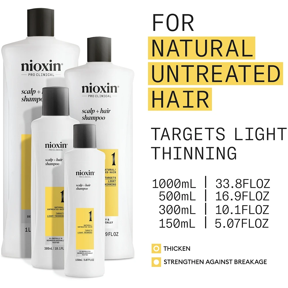 Nioxin System 1 Scalp + Hair Thickening Shampoo For Natural with Light Thinning, 1L