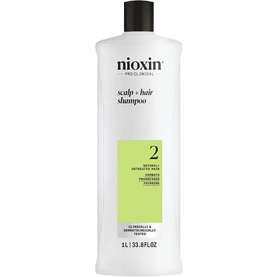 Nioxin System 2 Scalp + Hair Thickening Shampoo For Natural with Progressed Thinning, 500ml