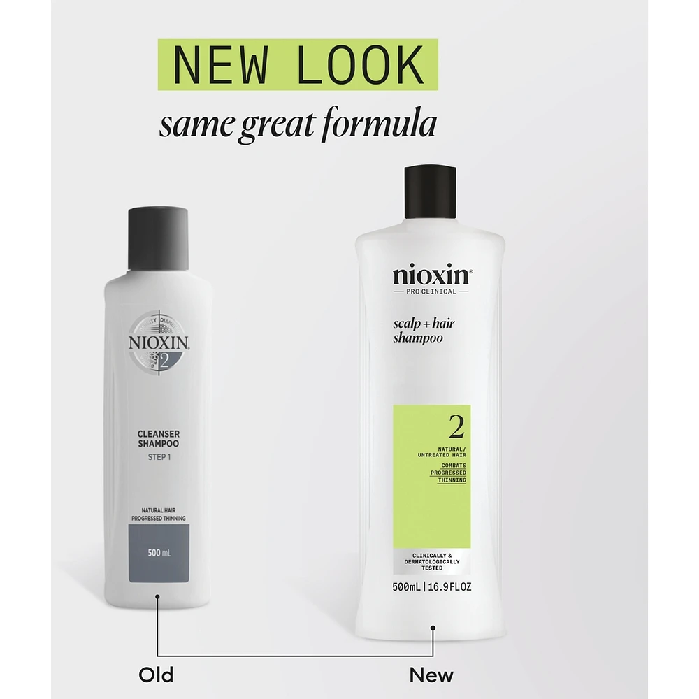 Nioxin System 2 Scalp + Hair Thickening Shampoo For Natural with Progressed Thinning, 500ml