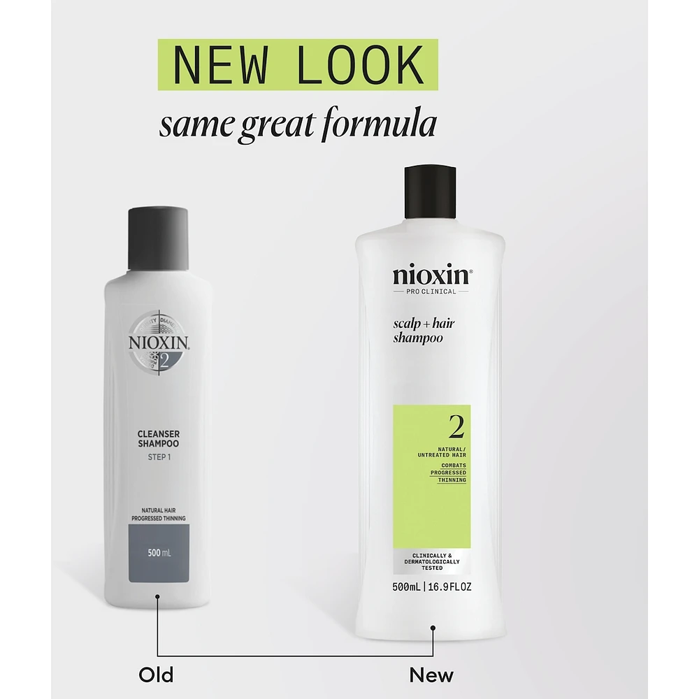 Nioxin System 2 Scalp + Hair Thickening Shampoo For Natural with Progressed Thinning, 500ml