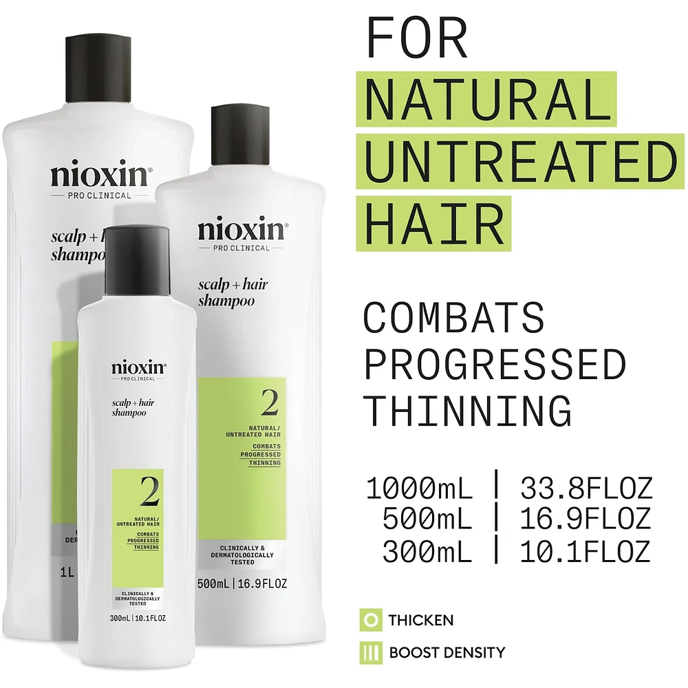 Nioxin System 2 Scalp + Hair Thickening Shampoo For Natural with Progressed Thinning, 500ml