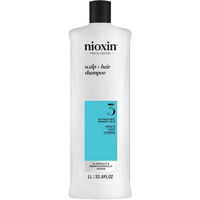 Nioxin System 3 Scalp + Hair Thickening Shampoo For Damaged with Light Thinning, 1L
